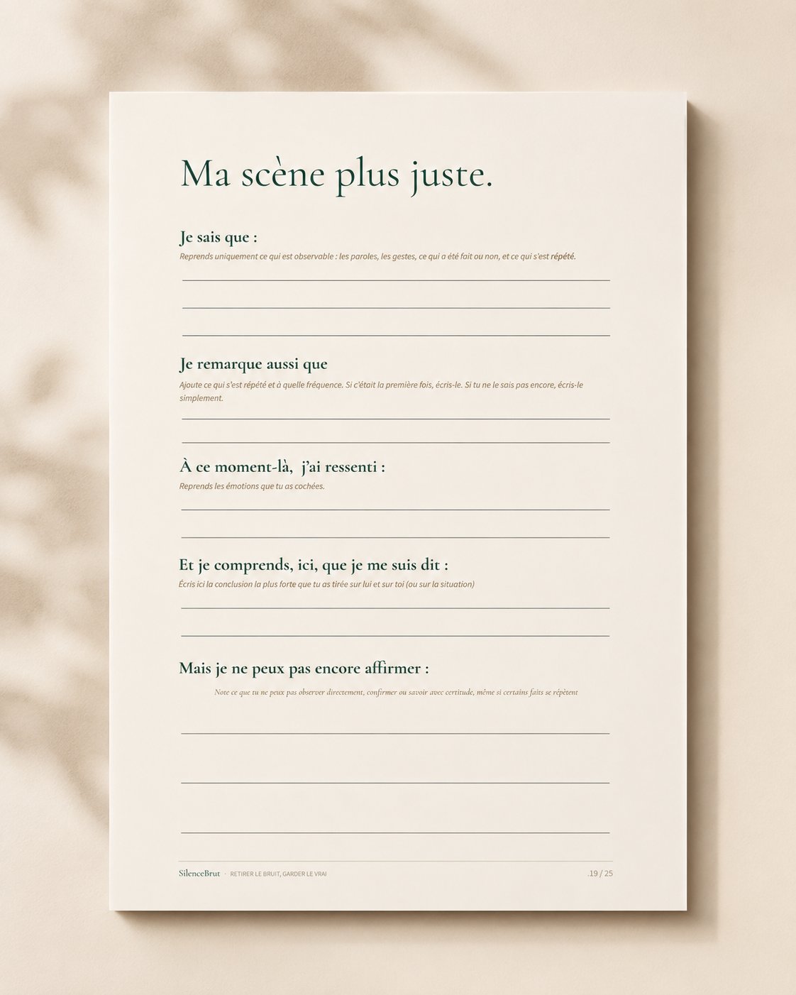 Page Ma scène plus juste du carnet